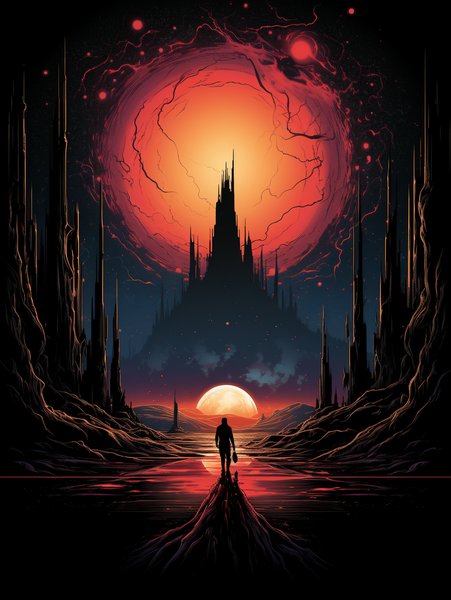 Giant Vampire Temple Fire Wat - Futuristic & Cyberpunk Screen Print T-Shirt & Hoodie