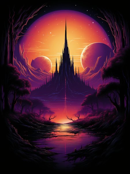 Giant Vampire Temple Fire Wat - Futuristic & Cyberpunk Screen Print T-Shirt & Hoodie