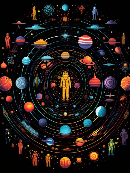 Retro Linework Outerspace Ico - Futuristic & Cyberpunk Screen Print T-Shirt & Hoodie