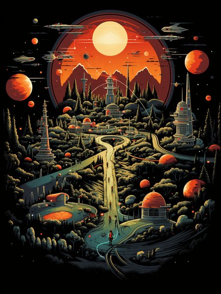 A Bustling Spaceport Teeming - Futuristic & Cyberpunk Screen Print T-Shirt & Hoodie