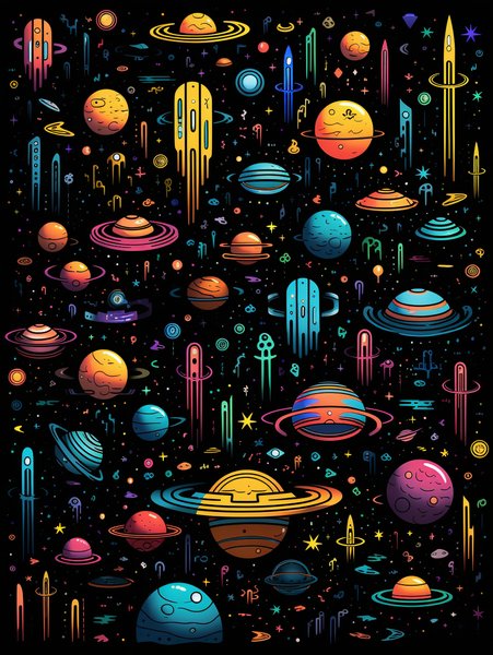 Retro Linework Outerspace Ico - Futuristic & Cyberpunk Screen Print T-Shirt & Hoodie
