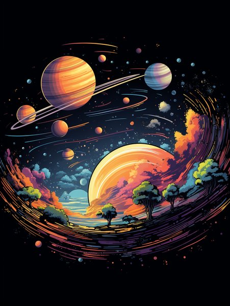Retro Space Scene With Planet - Futuristic & Cyberpunk Screen Print T-Shirt & Hoodie
