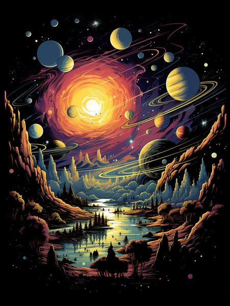 Retro Space Scene With Planet - Futuristic & Cyberpunk Screen Print T-Shirt & Hoodie