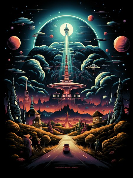 A Bustling Spaceport Teeming - Futuristic & Cyberpunk Screen Print T-Shirt & Hoodie