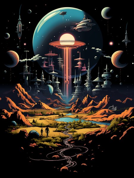 A Bustling Spaceport Teeming - Futuristic & Cyberpunk Screen Print T-Shirt & Hoodie