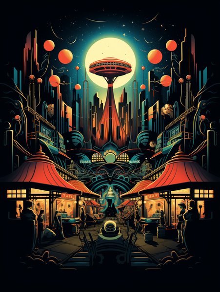 A Bustling Market Squ - Futuristic & Cyberpunk Screen Print T-Shirt & Hoodie