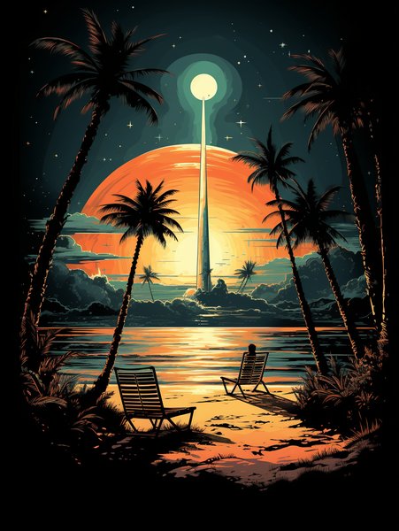 A Cosmic Beach Scene - Futuristic & Cyberpunk Screen Print T-Shirt & Hoodie