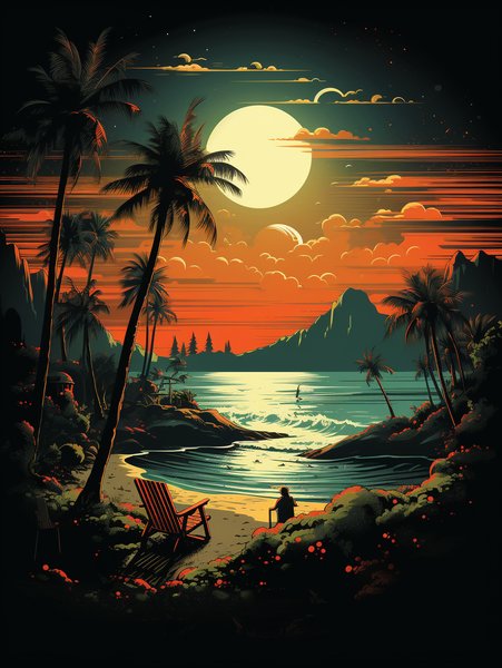 A Cosmic Beach Scene - Futuristic & Cyberpunk Screen Print T-Shirt & Hoodie
