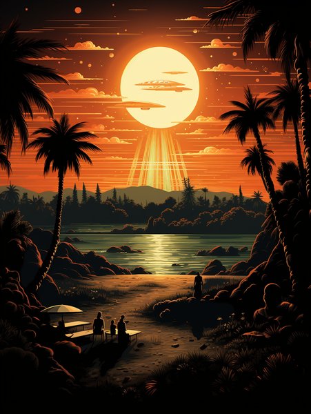 A Cosmic Beach Scene - Futuristic & Cyberpunk Screen Print T-Shirt & Hoodie