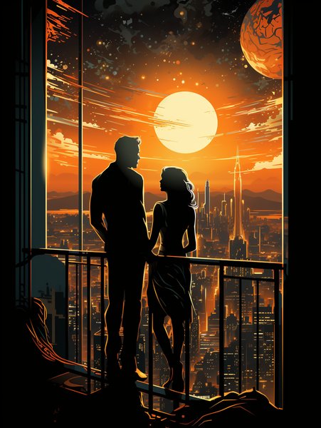 A Couple Gazing At Th - Futuristic & Cyberpunk Screen Print T-Shirt & Hoodie