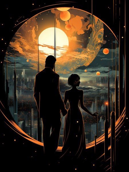 A Couple Gazing At Th - Futuristic & Cyberpunk Screen Print T-Shirt & Hoodie