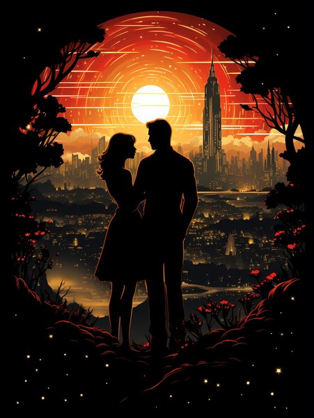 A Couple Gazing At Th - Futuristic & Cyberpunk Screen Print T-Shirt & Hoodie