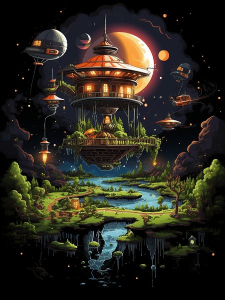 A Floating Diner In T - Futuristic & Cyberpunk Screen Print T-Shirt & Hoodie
