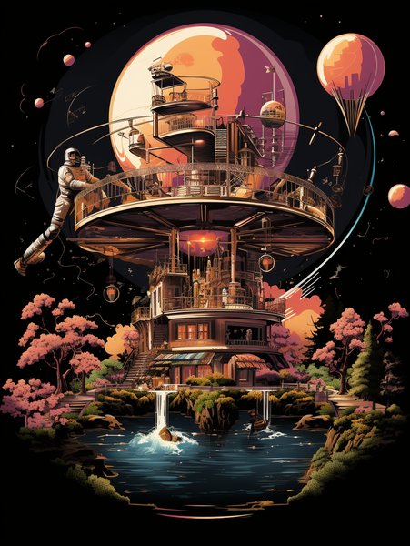 A Floating Diner In T - Futuristic & Cyberpunk Screen Print T-Shirt & Hoodie