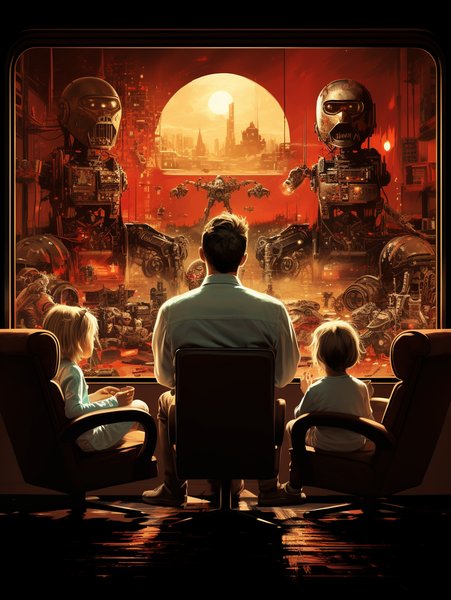 A Classic Family Watching A H - Futuristic & Cyberpunk Screen Print T-Shirt & Hoodie