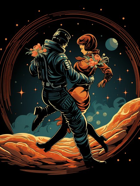 A Spaceman And Spacew - Futuristic & Cyberpunk Screen Print T-Shirt & Hoodie