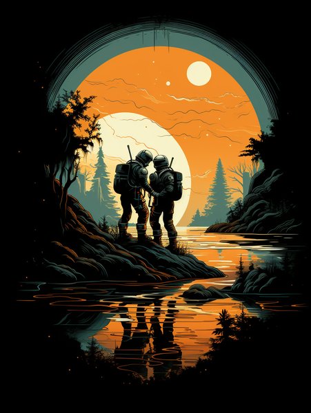 Two Astronauts Sharin - Futuristic & Cyberpunk Screen Print T-Shirt & Hoodie