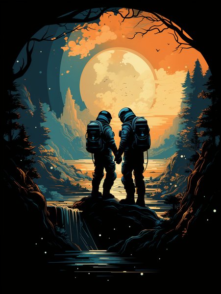 Two Astronauts Sharin - Futuristic & Cyberpunk Screen Print T-Shirt & Hoodie