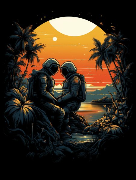 Two Astronauts Sharin - Futuristic & Cyberpunk Screen Print T-Shirt & Hoodie