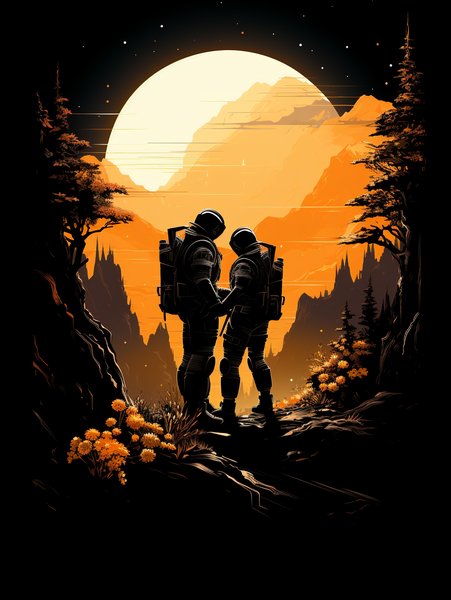 Two Astronauts Sharin - Futuristic & Cyberpunk Screen Print T-Shirt & Hoodie