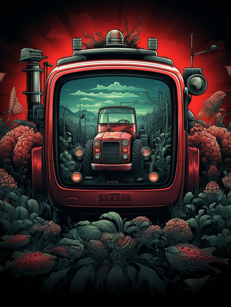 Media Tractor With Tv - Futuristic & Cyberpunk Screen Print T-Shirt & Hoodie