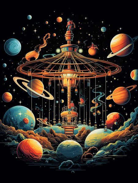 A Retro Rocket Carousel Ride - Futuristic & Cyberpunk Screen Print T-Shirt & Hoodie