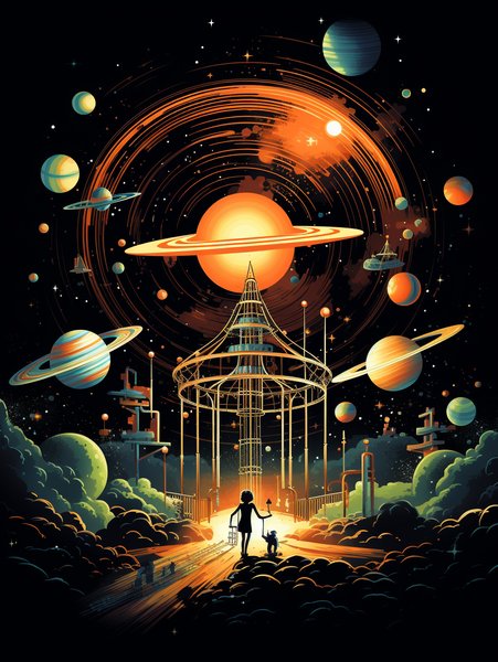 A Retro Rocket Carousel Ride - Futuristic & Cyberpunk Screen Print T-Shirt & Hoodie