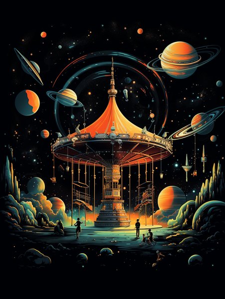 A Retro Rocket Carousel Ride - Futuristic & Cyberpunk Screen Print T-Shirt & Hoodie
