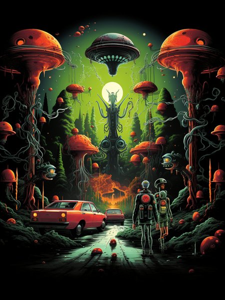 A Retro Space Cruiser Parked - Futuristic & Cyberpunk Screen Print T-Shirt & Hoodie