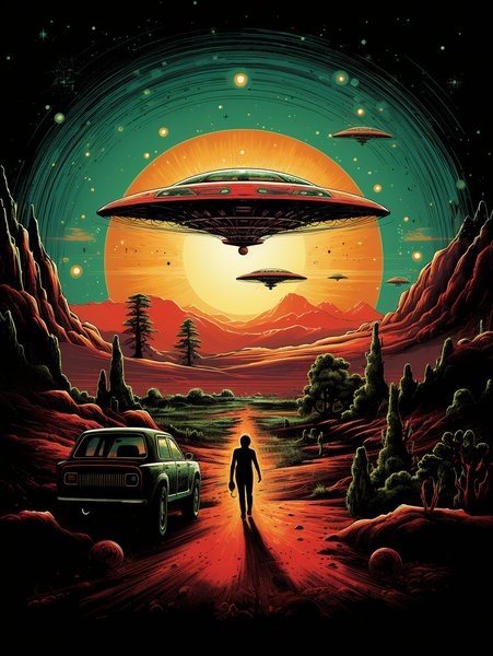 A Retro Space Cruiser Parked - Futuristic & Cyberpunk Screen Print T-Shirt & Hoodie