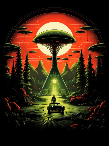 A Retro Space Cruiser Parked - Futuristic & Cyberpunk Screen Print T-Shirt & Hoodie