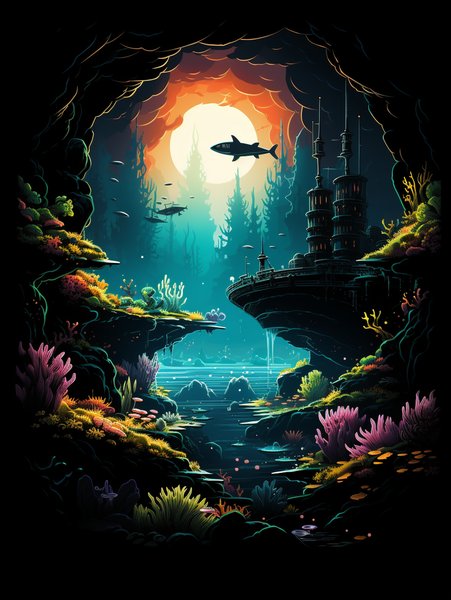 A Sleek Submarine Exploring T - Futuristic & Cyberpunk Screen Print T-Shirt & Hoodie