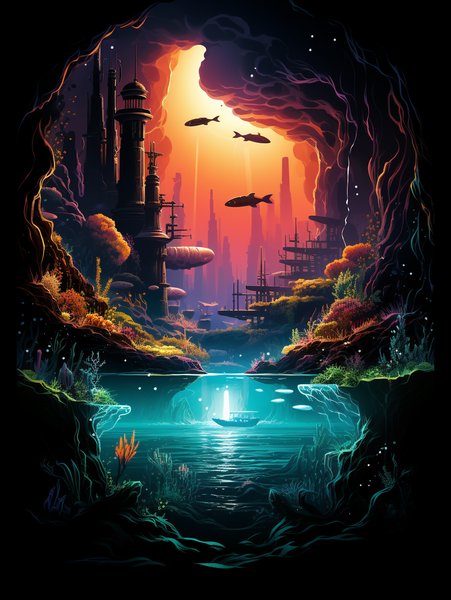 A Sleek Submarine Exploring T - Futuristic & Cyberpunk Screen Print T-Shirt & Hoodie