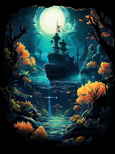 A Sleek Submarine Exploring T - Futuristic & Cyberpunk Screen Print T-Shirt & Hoodie