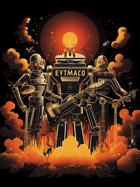 A Vintage Robot Band Playing - Futuristic & Cyberpunk Screen Print T-Shirt & Hoodie