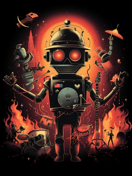 A Vintage Robot Band Playing - Futuristic & Cyberpunk Screen Print T-Shirt & Hoodie