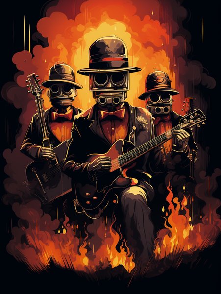 A Vintage Robot Band Playing - Futuristic & Cyberpunk Screen Print T-Shirt & Hoodie