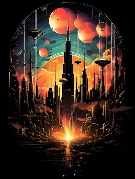 Art Deco Inspired Cityscape W - Futuristic & Cyberpunk Screen Print T-Shirt & Hoodie