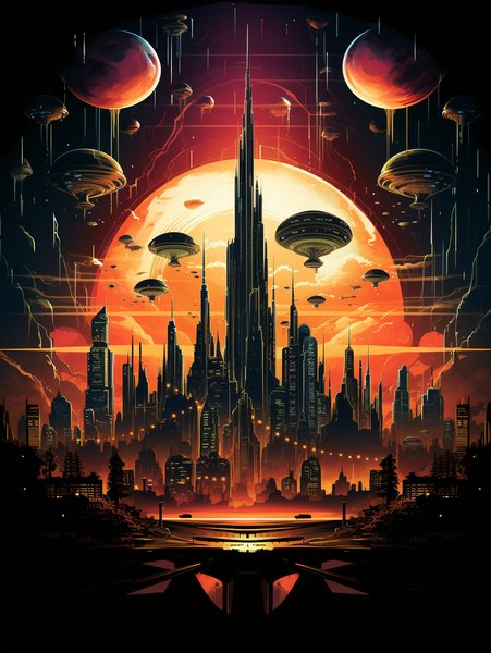 Art Deco Inspired Cityscape W - Futuristic & Cyberpunk Screen Print T-Shirt & Hoodie