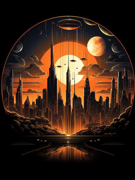 Art Deco Inspired Cityscape W - Futuristic & Cyberpunk Screen Print T-Shirt & Hoodie