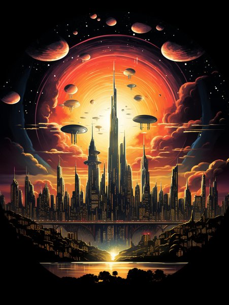 Art Deco Inspired Cityscape W - Futuristic & Cyberpunk Screen Print T-Shirt & Hoodie