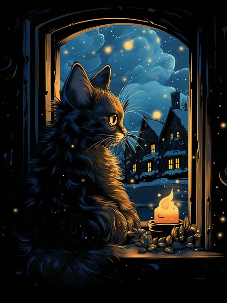 Candle Lit Window With A Cat - Futuristic & Cyberpunk Screen Print T-Shirt & Hoodie