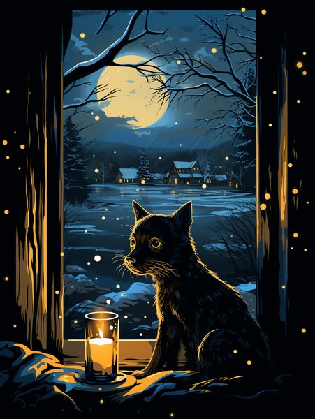 Candle Lit Window With A Cat - Futuristic & Cyberpunk Screen Print T-Shirt & Hoodie
