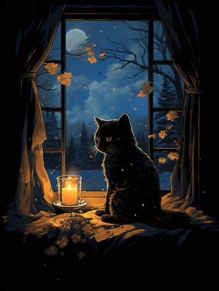 Candle Lit Window With A Cat - Futuristic & Cyberpunk Screen Print T-Shirt & Hoodie
