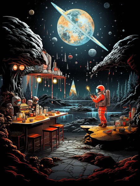 A 1950s Diner Set On An Aster - Futuristic & Cyberpunk Screen Print T-Shirt & Hoodie