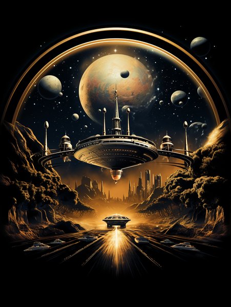 Elegant Space Cruisers Docked - Futuristic & Cyberpunk Screen Print T-Shirt & Hoodie