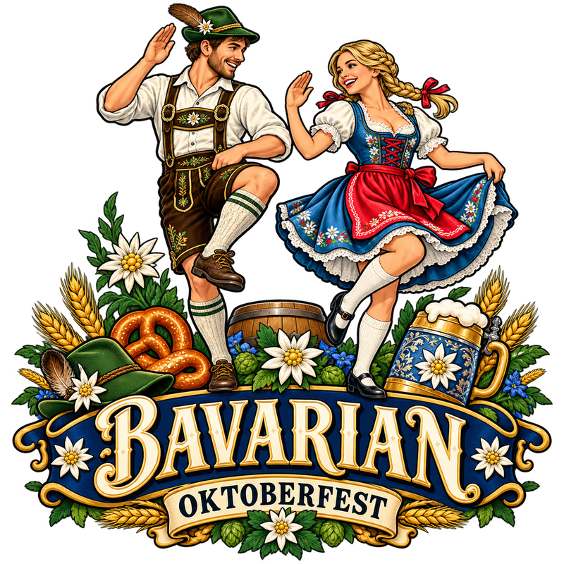 Bavarian Oktoberfest Dancers - Events & Celebrations Screen Print T-Shirt & Hoodie