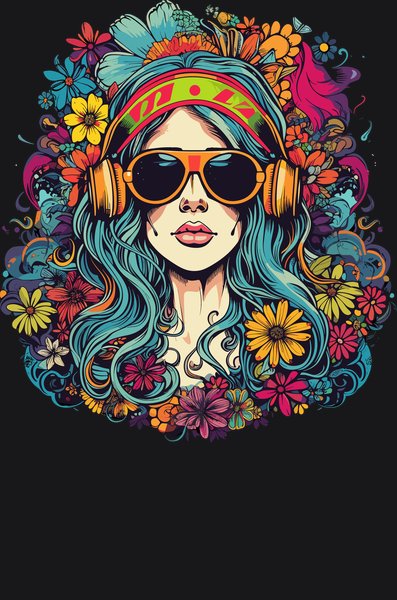 Retro Woodstock Flower Maiden - Psychedelic Art Screen Print T-Shirt & Hoodie