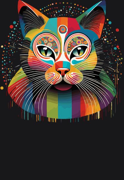 Geometric Bastet Cat Goddess - Psychedelic Art Screen Print T-Shirt & Hoodie