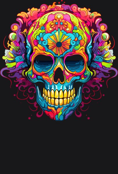 Sugar Skull Neon Marigold - Psychedelic Art Screen Print T-Shirt & Hoodie